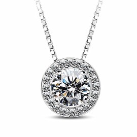 JCOWHS Full Diamond Round Zircon Necklace Bridal Jewelry Birthday Gift Free Clavicle Chain | 1.5ct 7mm | Free Small Gift Box For The Best Gift