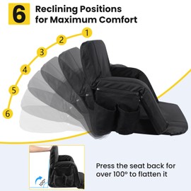 VSTKEN Stadium Seats with Back Support - 2.6''Thick Padded Bleacher Seat,6 Reclining Positions, Foldable Armrests, 3 Pockets, Steel Bleacher Hooks,Portable Strap for Sport Events, Beaches [2 PCS]