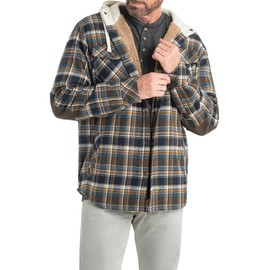 Legendary Whitetails Men's Standard Camp Night Berber Lined Hooded Flannel Shirt Jacket, Upland Plaid, X-Large