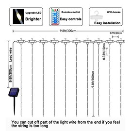 Joysing Joysing Solar Curtain Lights 3M x 3M Gazebo Lights with Remote Control, 8 Modes Waterfall Fairy Lights Waterproof Curtain String Lights for Garden Party Wedding Pergola Wall Decoration - Warm White