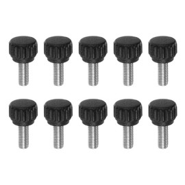 sourcing map 10pcs Knurled Clamping Knobs Thumb Screws M5 x 12mm Metric Male Thread 13mm Matte Plastic Head 304 Stainless Steel Stud Hand Threaded Knob Thumbscrew Handle, Black