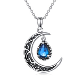 VONALA Sterling Silver Crescent Moon Necklace Red/Purple/Black/Multicolor/Aquamarine/Blue/Moss Agate Celtic Moon Necklace Celtic Jewelry Gifts for Women Girls Birthday, Sterling Silver, Cubic Zirconia