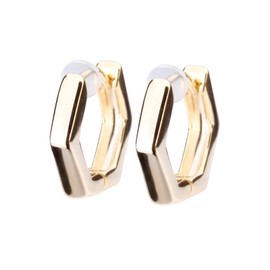 LOKUMI jkn-24 Earrings, Made in Japan, 18K Gold, K18 Post K18 Metal, Hypoallergenic, Hoop Earrings, Catchless, One-Touch, Small, Small, Ring Earrings, Hexagonal, Simple, 18K, 18K Gold Post, Popular,