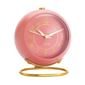 Metal Desk Clock, rjuwurv Retro Bedroom Table Vintage Analog Alarm Clock, Silent Non-Ticking Gold Clock, Bedside Décor(Sweet Pink)