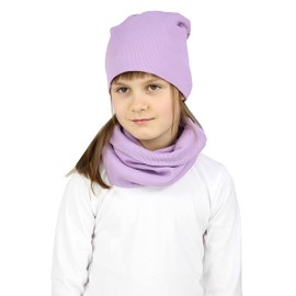TupTam Hat and Scarf Kids Set - Soft Scarf Hat Set Kids for Autumn and Winter, purple ribbed fabric