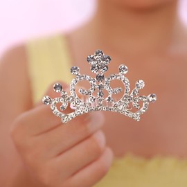 BERYUAN Baby Girls Flower Crystal Shiny Rhinestone Hair Comb Princess Mini Headband Flower Girls Mini Crystal Rhinestone Princess Hair Comb Cute Hair Accessories for Birthday Party Young Girls Gifts (silver)