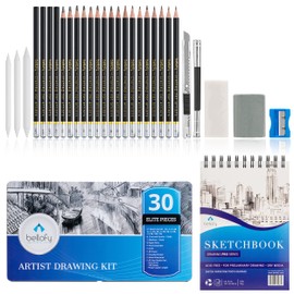 Bellofy Sketching Kit with 100-Sheet Sketchbook - A Variety of Sketch & Charcoal Pencils Set for Drawing - Shading Pencils For Sketching from 3H-12B - 30 piece Artist Drawing Set - Erasers & Sharpener