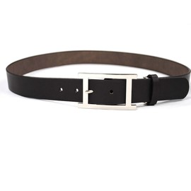 Bellabel Cow Leather Belt, Made in Japan, Casual, Silver, H-Buckle Belt, 1.2 inches (30 mm) Width, dark brown