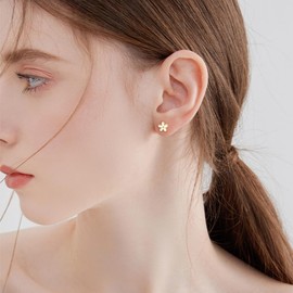 Tiny Small Enamel Flower Studs Cartilage Tragus Earrings for Women 925 Sterling Silver Cute Lovely Cherry Blossom Sunflower Statement Earring Dainty Retro Hypoallergenic Jewelry (Gold)