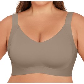 Xcutting Plus Size Women's Seamless Wireless Push Up Bras with Support and Lift No Underwire Bralettes Full Coverage Sport Everyday Bras (Coffee,2X-Large)
