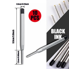 Belegao 10PCS Pen Refills Black Ink, Medium 3.9inch Ball Point Pen Refill Metal Compatible with Most Brands Ballpoint Pens Smooth Writing Rollerball Replacement for School, Home and Office