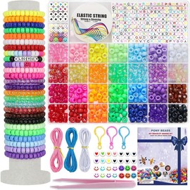 Pony Beads Bulk,Kandi Beads for Necklace  Making Hair Braiding,Bracelets Making Kits,Hair Bead,Bracelet Beads,Plastic Beads for Crafts Braids Girls(24 Color,1000PCS) - Color: 28Color(1200PCS)
