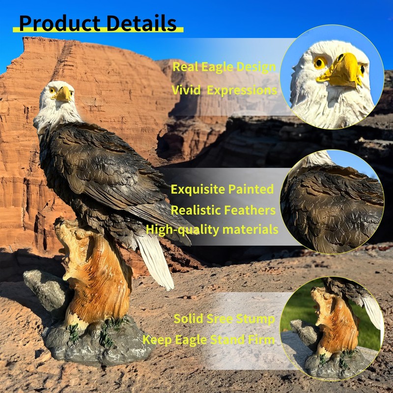 Noegrus 13.2" Real Eagle Statue, Funny Resin Bird Sculpture, Garden