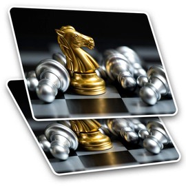 Rectangle Stickers (Set of 2) 10cm - Golden Knight Chess Board Game Fun Decals for Laptops,Tablets,Luggage,Scrap Booking,Fridges, #16163