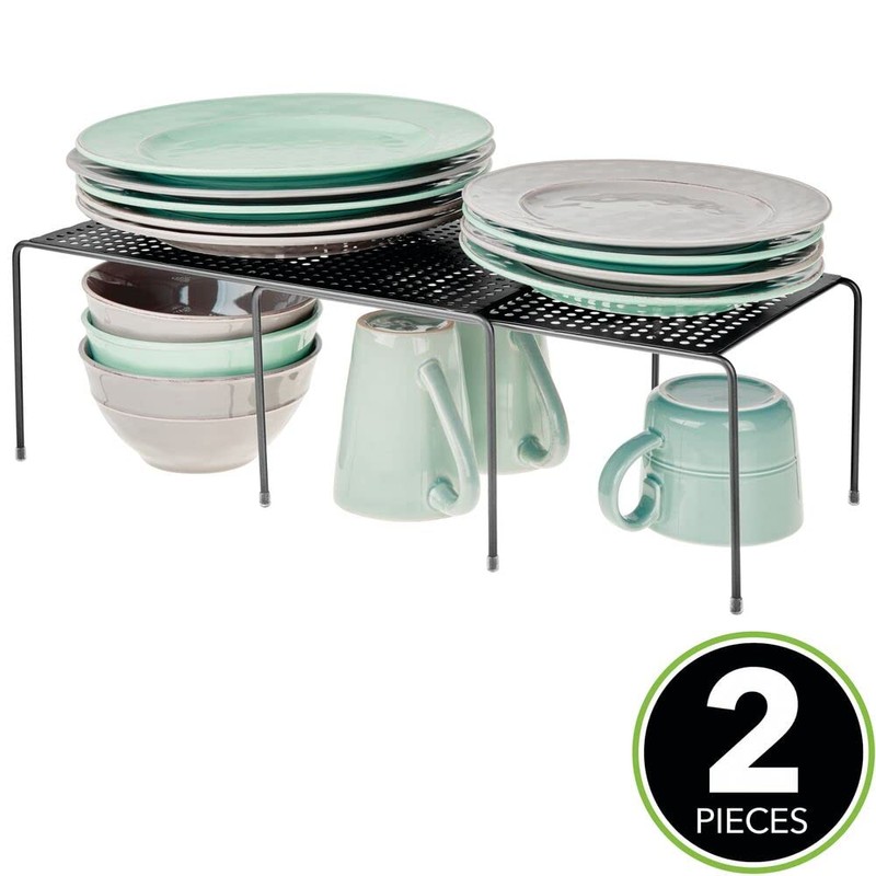 mDesign Shelf Insert for Kitchen Cupboard - Practical Metal Crockery