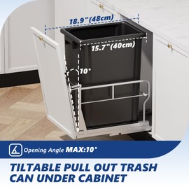 Insputer Pull Out Trash Can Under Cabinet with Tiltable 10° & 10 Gal Garbage bin, Under Sink Trash Can Kit for Kitchen, Easy to Take Out Bin, Requires Minimum Cabinets Opening 12" W X 18" D
