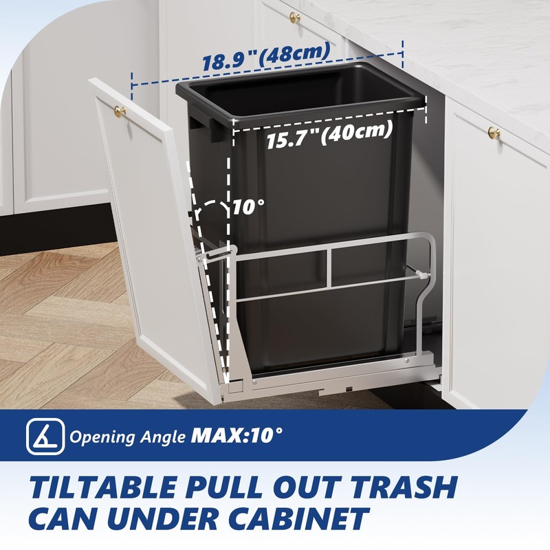 Insputer Pull Out Trash Can Under Cabinet with Tiltable 10°