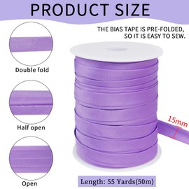 LEREATI Satin Bias Tape Double Fold 3/5 Inch x 55 Yards, Bias Tape for Sewing, Polyester Quilt Binding Tape, Piping Trim Fabric Tape for Hemming, Seaming, DIY Crafts (Golden)