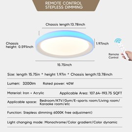 16-inch Round RGB LED Ceiling Light Fixture - 3200LM Flush Mount Lighting with DIY Color Adjustable (3000K-6000K) for Bedroom,Living Room,Gaming Room,Kids' Room