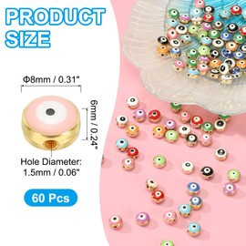 PATIKIL 8mm Cuentas De Ojo Malvado, 60 Pcs Cuentas Planas Redondas Turcas De Ojo Malvado Con Cuentas Separadoras De Borde Dorado Para Pulseras DIY Collares Y Aretes, Rosa