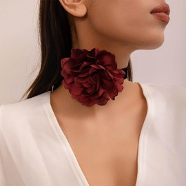 Inateannal Boho Black Velvet Choker Necklace Black Flower Rose Choker Necklace 3D Rose Necklace Large Flower Velvet Necklace Velvet Suede Collar Necklace Jewellery for Women and Girls, Zinc, No