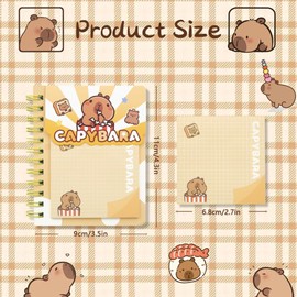 Geluode 4 Packungen Capybara Mini-Spiralnotizbücher mit Capybara-Haftnotizen, A7 süße wasserfeste Taschennotizblöcke, Notizblöcke und selbstklebende Tabs für Kindergeburtstagsgeschenke