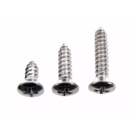 SFS Honda Chrome Interior Screws- #10 x 1/2" to 1" Long Oval Head- 75pcs (25ea) #358