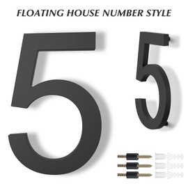 DEWEL House Numbers for Outside, Large Floating Modern House Address Number 8 Inch with Nail Kits for 911 Visibility Signage and Outside Decor, Black (House Number 5)