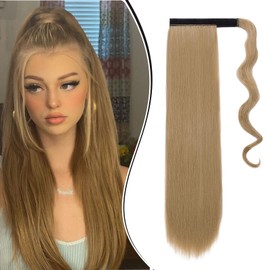 Dcbaboo Ponytail Hairpiece Braid Extensions Straight Long 55 cm Wrapped Ponytail Extension Hair Extension Braid Clip in Synthetic Straight Ponytail Extension Synthetic Hair, Natural Blonde