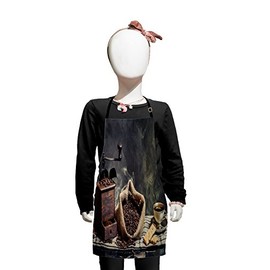 Lunarable Coffee Apron, Vintage Coffee Grinder Machine Cookie Cup of Drink Smoky Backdrop Picture, Small Apron Bib with Adjustable Ties for Baking Painting, Small Size, Charcoal Grey Brown