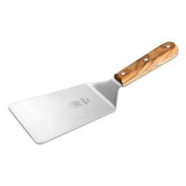 DUE BUOI FLEXY Wide Spatula Olive Wood Handled and Stainless Steel Rivets - Blade 4" x 6.1/3" - Good for Burger Kitchen bbq grill griddle pastry. Non-stick Durable.