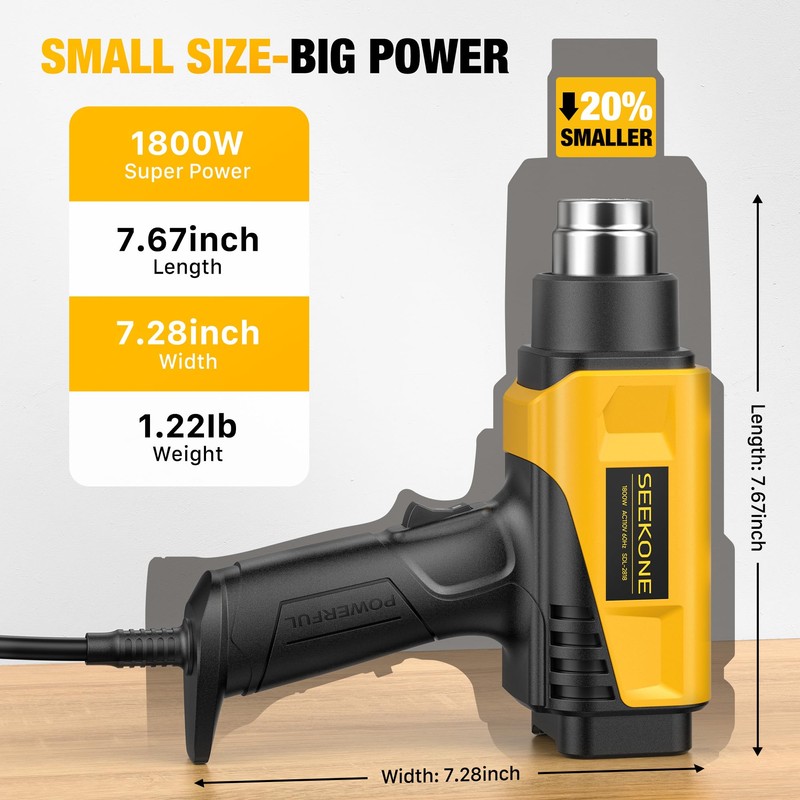 SEEKONE 1800W Heat Gun with LCD Digital Display Compact Design