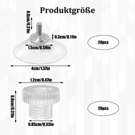 ZXJLWR Pack of 20 Suction Cups with M4 Thread 40 mm for Windows and Glass Panels, Suction Cups with Thread, Suction Cups for Smooth Surfaces such as Ceramic Tiles, Stainless Steel and Painted Metal