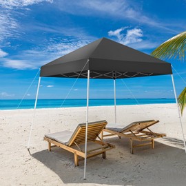 8x8 Pop Up Canopy, Outdoor Slant Leg Canopy Tent with Carry Bag, Pop Up Tents for Outside, Waterproof & UV Protection Easy Pop Up Shade Canopy for Beach, Garden, 8x8 Base & 6x6 Top (Dark Grey)