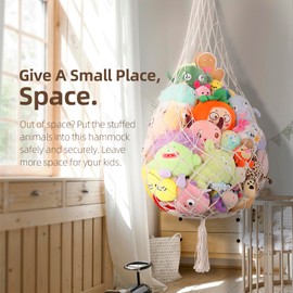 Stuffed Animal Storage Toy Hammock for Ceiling, Stuffy Hammock Net for Plush Toys, Stuffies, Plushies Organizer Boho Decor for Kids Bedroom, Playroom, Preschool, Large