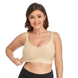 Vertvie Kadın 1/2/3'lü set spor sütyeni, tek renkli, askısız, büstiyer, klasik, rahat, streç sütyen, orta tutuş, dolgulu rahat sütyen, 2 adet bej., M