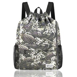 Risefit - Bolsa impermeable con cordón, mochila con cordón, mochila deportiva para hombres y mujeres (ondas negras), Ondas negras, Estándar, Mochilas/mochilas/mochilas de viaje