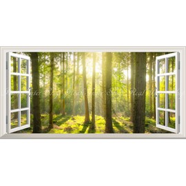Picture Style Wallpaper Poster (Removable Sticker Type) - Window Scenery - Forest Forest Bath Green Tree Leak Day Eye Care Change Mood Healing Panorama [Window Specifications / Trick Art] Caracro SNR-113MS1 (Panoramic S Edition, 45.0 x 22.6 inches (1152 