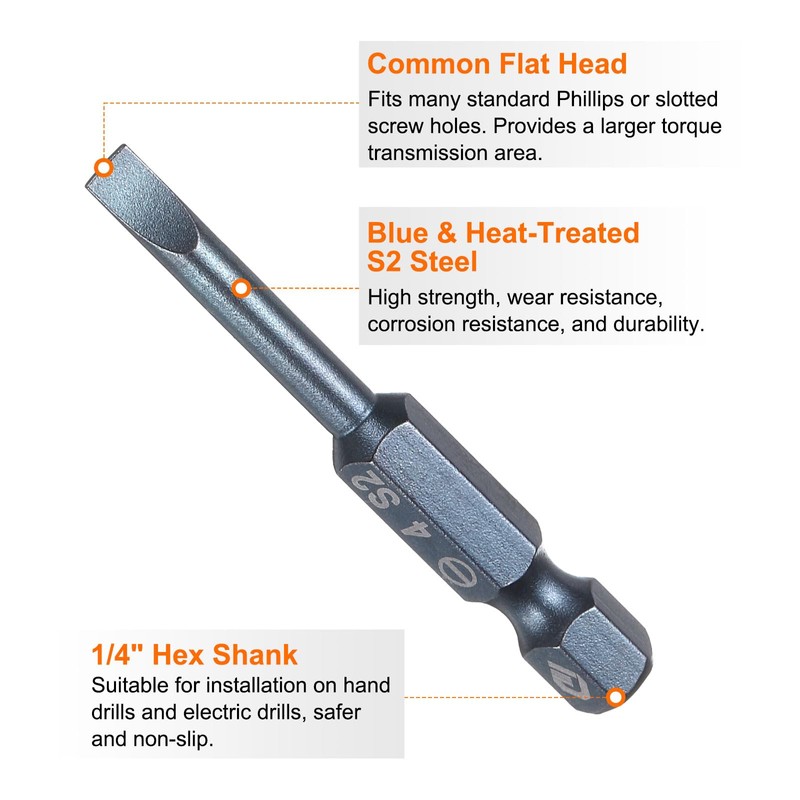 HARFINGTON SL4 Magnetic Slotted Screwdriver Bits 4mm S2 Steel Flat