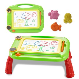 PELOSTA Magnetic Drawing Board for Boys Girls, Kids Toys Age 2-6 Magna Erasable Doodle Board for Writing Painting, Doodle Board with Pen&Stamp,Early Educational Toys for Toddler Gift(Green)