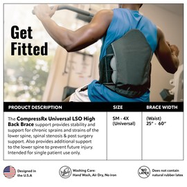 Braceapedia CompressRx Universal LSO High Back Brace, Lumbar Support Belt for Men & Women, Posture Support & Corrector, Injury & Surgery Recovery