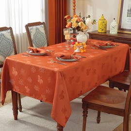 Honellaty Fall Thanksgiving Jacquard Rectangle Tablecloth, Spillproof Heavy Duty Fabric Table Cloth with Autumn Maple Leaves Design for Harvest, Holiday, Party, and Banquet(Rectangle,52"x70",Rust)