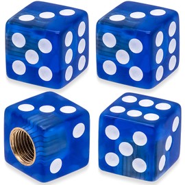 MEAJOO 4PCS Dice Shape Tire Valve Stem Caps, Universal Copper Core Dustproof Tire Valve Stem Covers for Cars, SUV, Trucks, Bikes, Motorcycles, Bicycles(Blue)