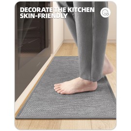 Color&Geometry Kitchen Rugs and Mats Non Slip Washable, Absorbent Kitchen Mat Woven Kitchen Runner Rug Easy to Clean Kitchen Floor Mats for in Front of Sink, Laundry Room, Hallway, 17”x47”, Light Grey