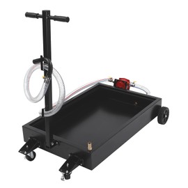 LIAPDG 17 Gallon Oil Drain Pan, Steel Freestanding Oil Drain Tank Large Capacity Oil Change Pan with A 7.2ft Hose & Foldable T-Handle for Heavy-Duty Trucks, Buses Black Modern