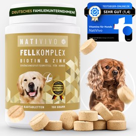 NatiVivo [TESTSIEGER] 100 Tablettten hochdosiertes, probiotisches Premium Biotin+Zink Hund Komplex für EIN glänzendes und schönes Fell. Gegen Haarausfall, Juckreiz und trockene Haut. Made in Germany!