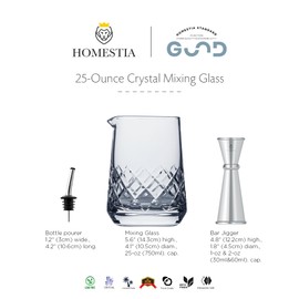Homestia Cocktail Mixing Glass 25oz 740ml - Crystal Bartender Accessories with Jigger and Pourer Set, Mixing Glass Beaker to Mix & Stir Cocktails - Thick and Sturdy Bottom (Set of 3)