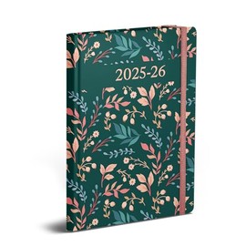 A5 Designer Academic Diary 2025-26, Floral Pattern Softcover, Mid-Year Planner with Elastic Closure, (Tropical Green)