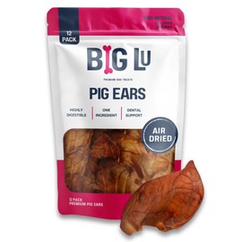 Big Lu – Pig Ear Dog Chews, 12 Count, All-Natural Single-Ingredient Pork Treats, Easily Digestible, Supports Joint Health with Glucosamine and Chondroitin