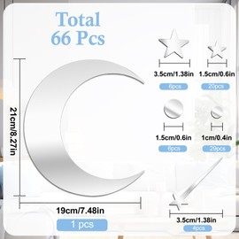 FHUIEWRY Star Wall Stickers Decor, Moon Shooting Star 3D Acrylic Mirror Wall Stickers Set, Removable Decals Self-Adhesive Silver Celestial Art for Home Living Room Bedroom Classroom Playroom Decor